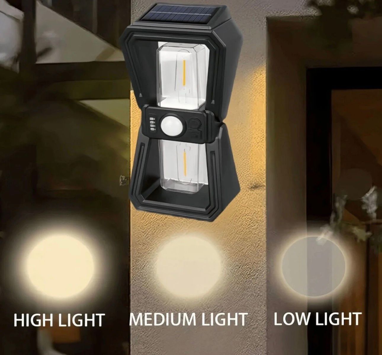 Lampă solară de perete, senzor de mișcare, 3 moduri de iluminare