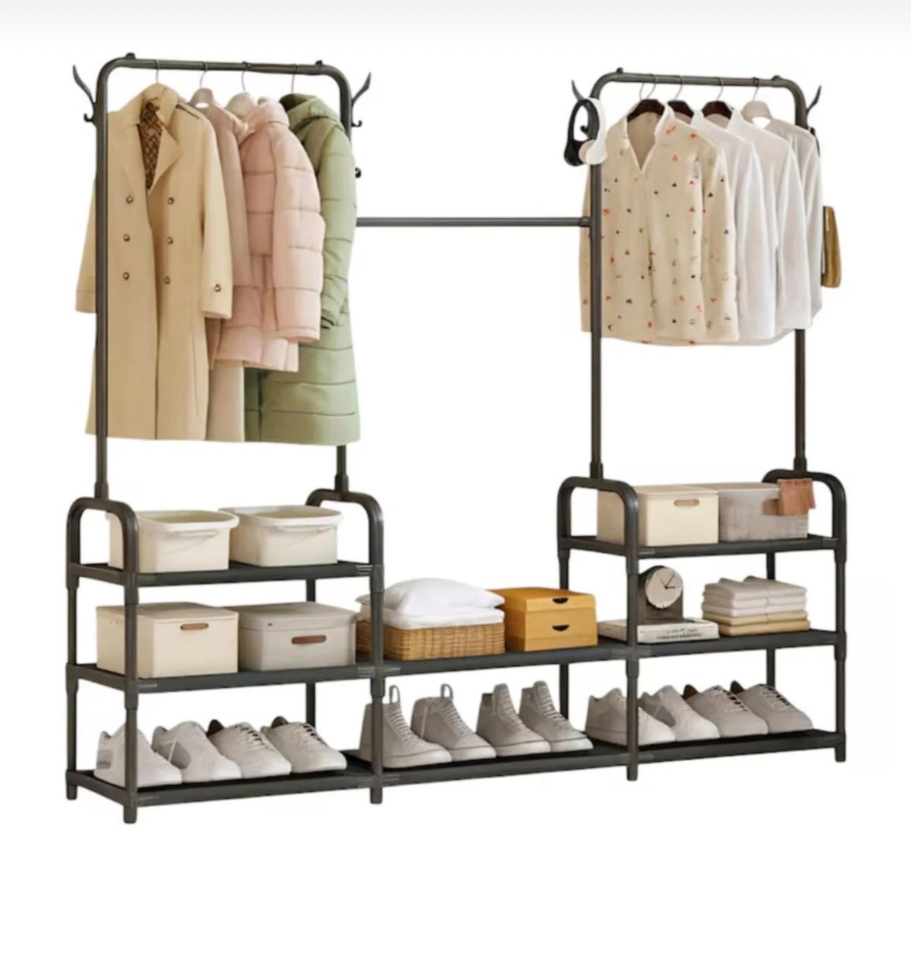 Suport din Metal, Organizator Haine Si Pantofi, 8 Rafturi, 164 x 137 × 26 cm