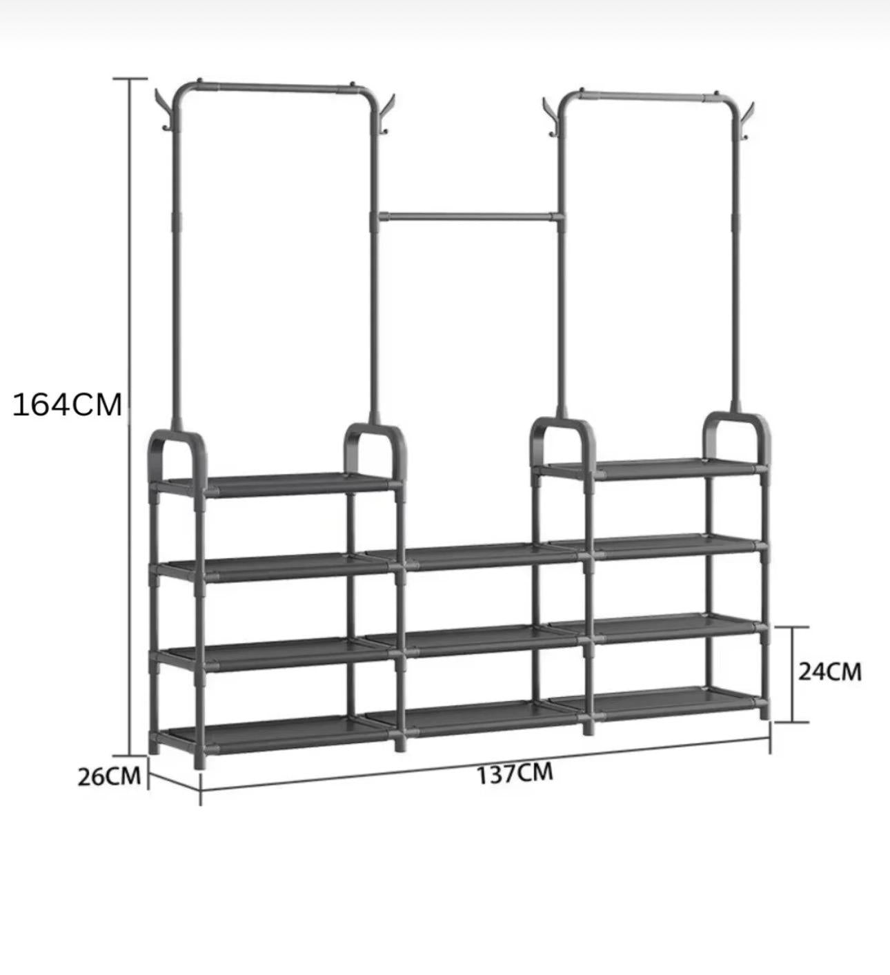 Suport din Metal, Organizator Haine Si Pantofi, 8 Rafturi, 164 x 137 × 26 cm
