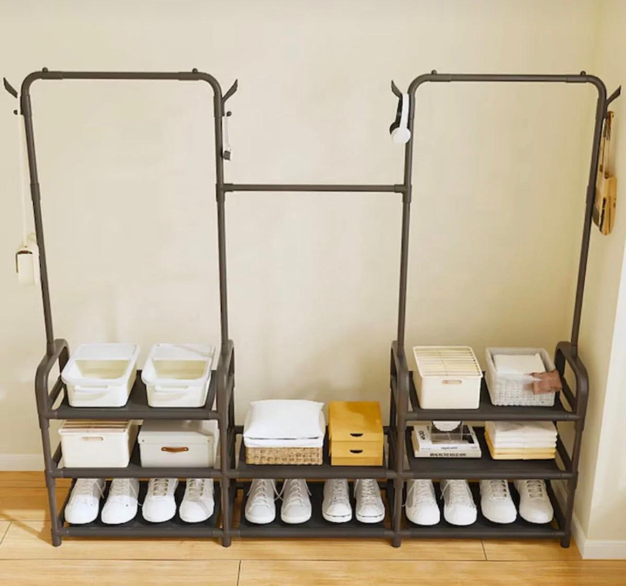 Suport din Metal, Organizator Haine Si Pantofi, 8 Rafturi, 164 x 137 × 26 cm