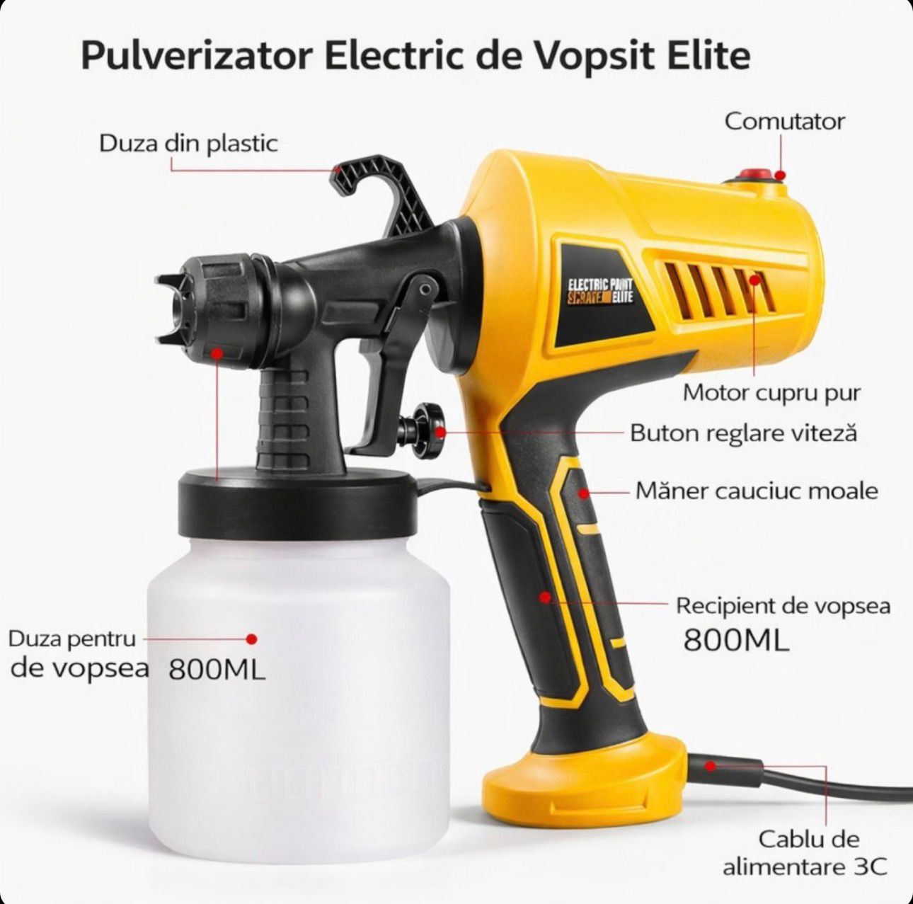 Pistol de Vopsit Electric 400W, cu Recipient 800ml