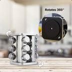 Set 12 recipiente pentru condimente cu suport rotativ 360°