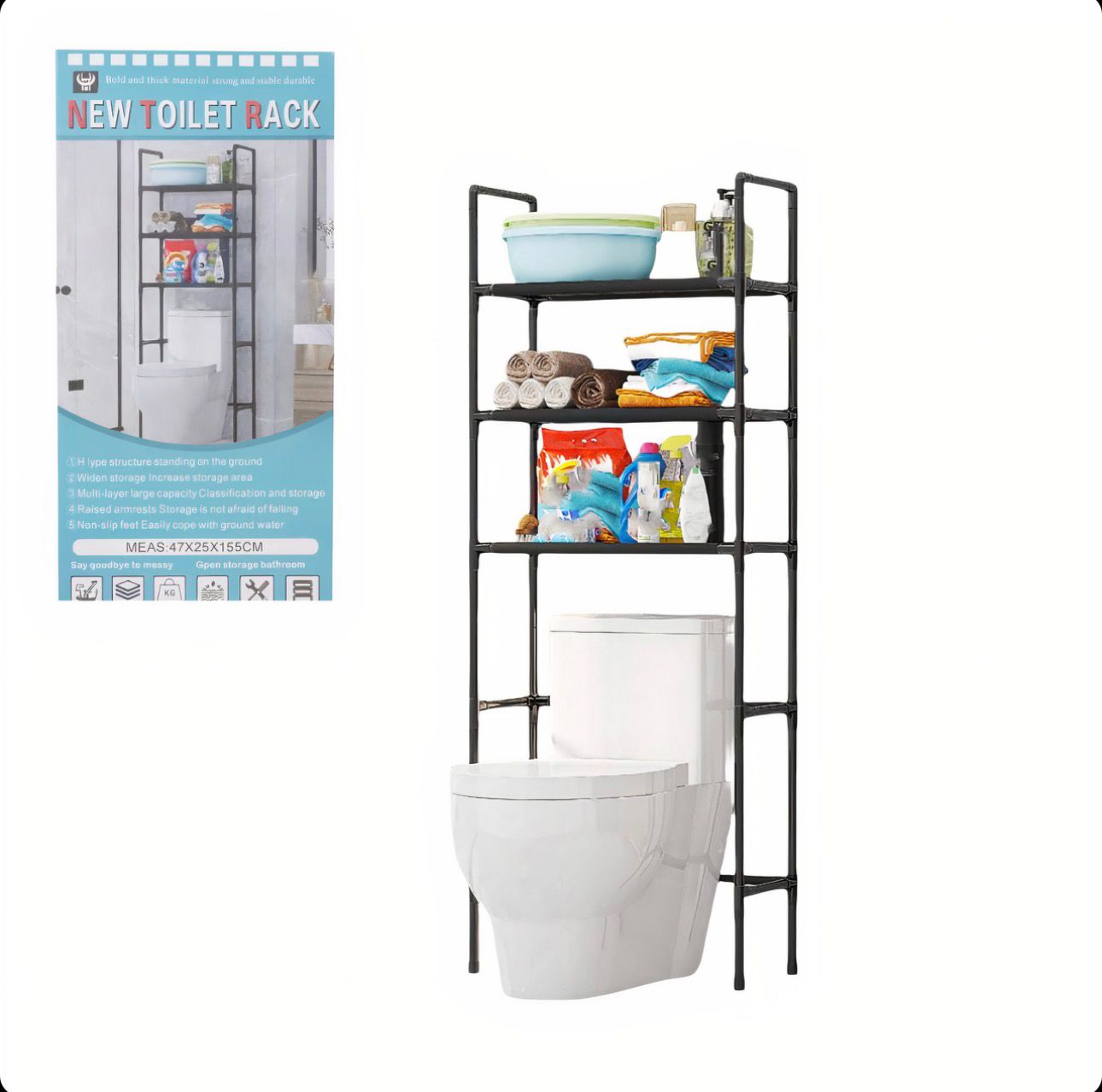 Suport de Baie cu 3 Rafturi, Organizator Multifunctional