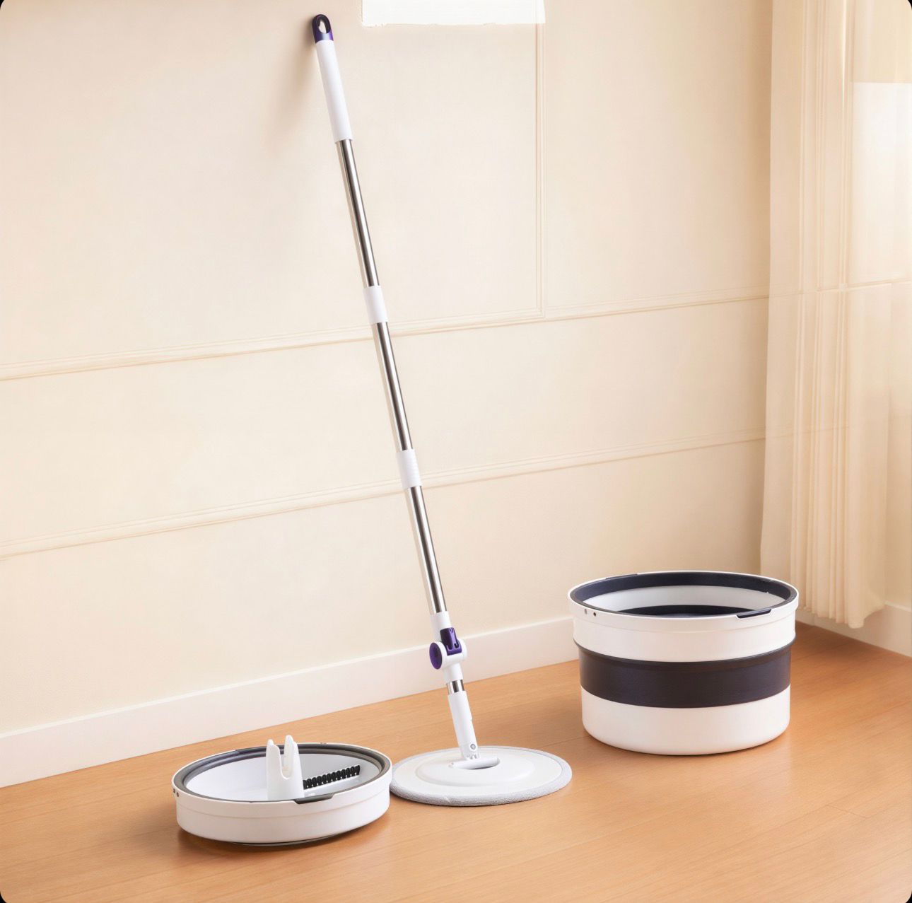 Mop Rotativ cu Mâner Telescopic 118–140cm Cu Găleată Pliabilă 5 L