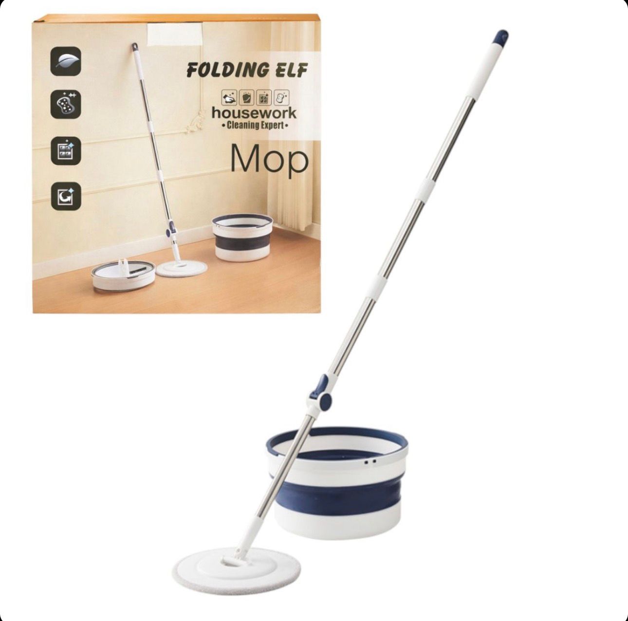 Mop Rotativ cu Mâner Telescopic 118–140cm Cu Găleată Pliabilă 5 L