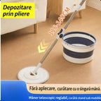 Mop Rotativ cu Mâner Telescopic 118–140cm Cu Găleată Pliabilă 5 L