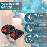 Pistol de Vopsit cu Acumulator 48V, 2 Acumulatori Inclusi, Rezervor 800ml, Debit Reglabil 1L/Min, 3 Moduri de Pulverizare, Autonomie Mare