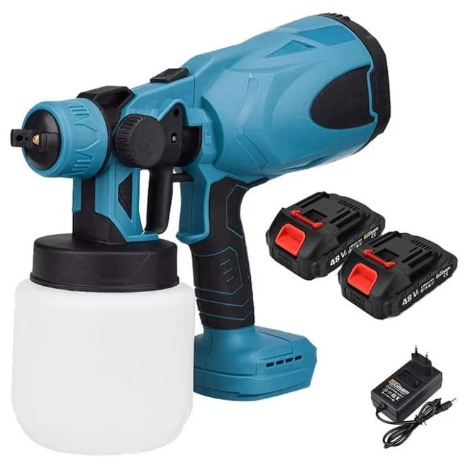 Pistol de Vopsit cu Acumulator 48V, 2 Acumulatori Inclusi, Rezervor 800ml, Debit Reglabil 1L/Min, 3 Moduri de Pulverizare, Autonomie Mare