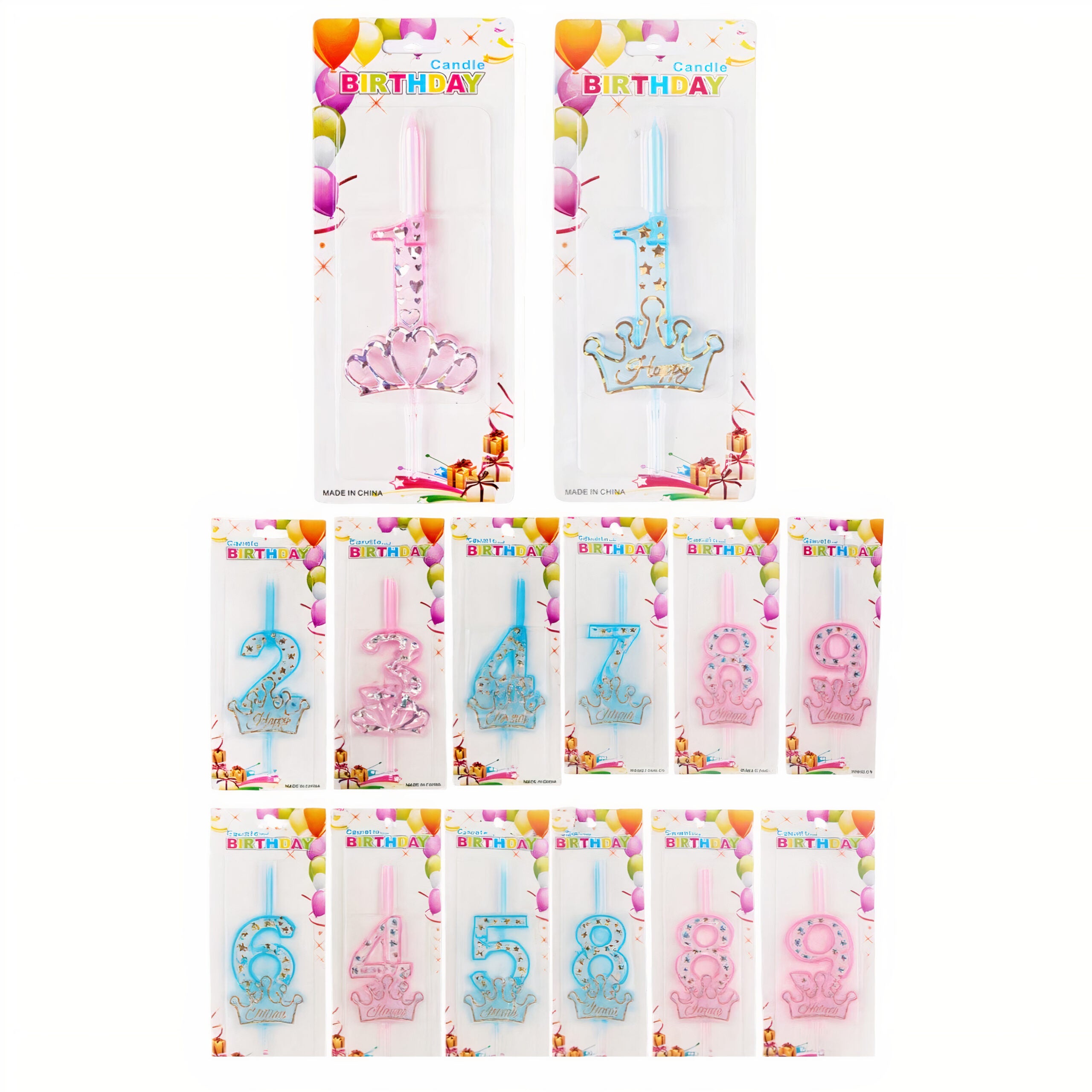 Lumânări Aniversare 12/set Cifră Unică 17cm, Fata si Baiat Model cu Coronita