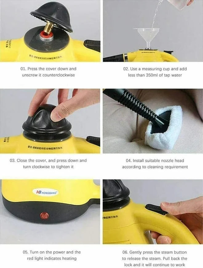 Aparat cu Aburi pentru Curățare , Degresare și Igienizare, Steam Cleaner Multifuncțional, Rezervor Generos, Accesorii Incluse