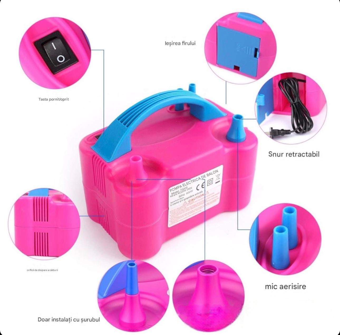 Pompa Electrica pentru Baloane, cu 2 Moduri de suflare + Set 100 Baloane Colorate