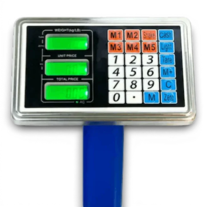 Cântar electronic 350 kg cu platformă metalică 40x50 cm, afișaj LCD iluminat, funcție TARE, acumulator reîncărcabil, braț rabatabil