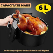 Air Fryer 6L 2400W cu afișaj digital, temperatură reglabilă 50–230°C, programe presetate, 100 hârtii de copt incluse