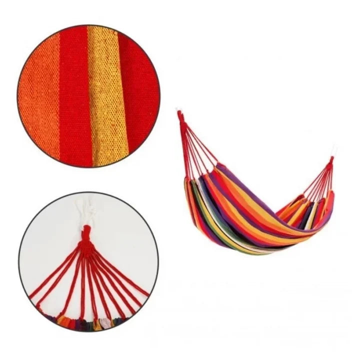 1+1 GRATIS – Hamac dublu din bumbac 200 x 160 cm, material textil rezistent, pentru exterior și interior