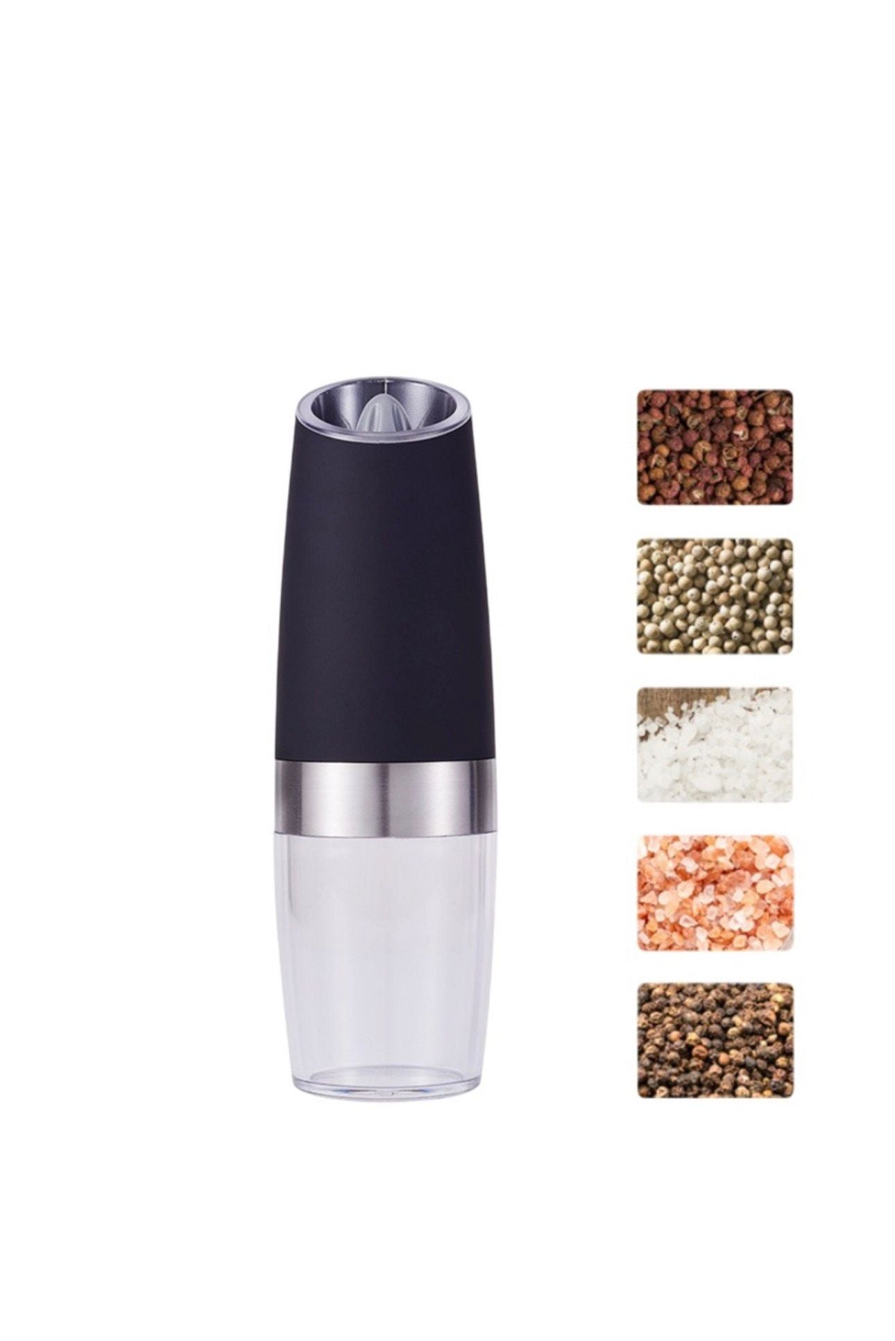 Râșniță Electrică Sare și Piper din Inox cu Inducție Gravitațională și LED – 20×7 cm