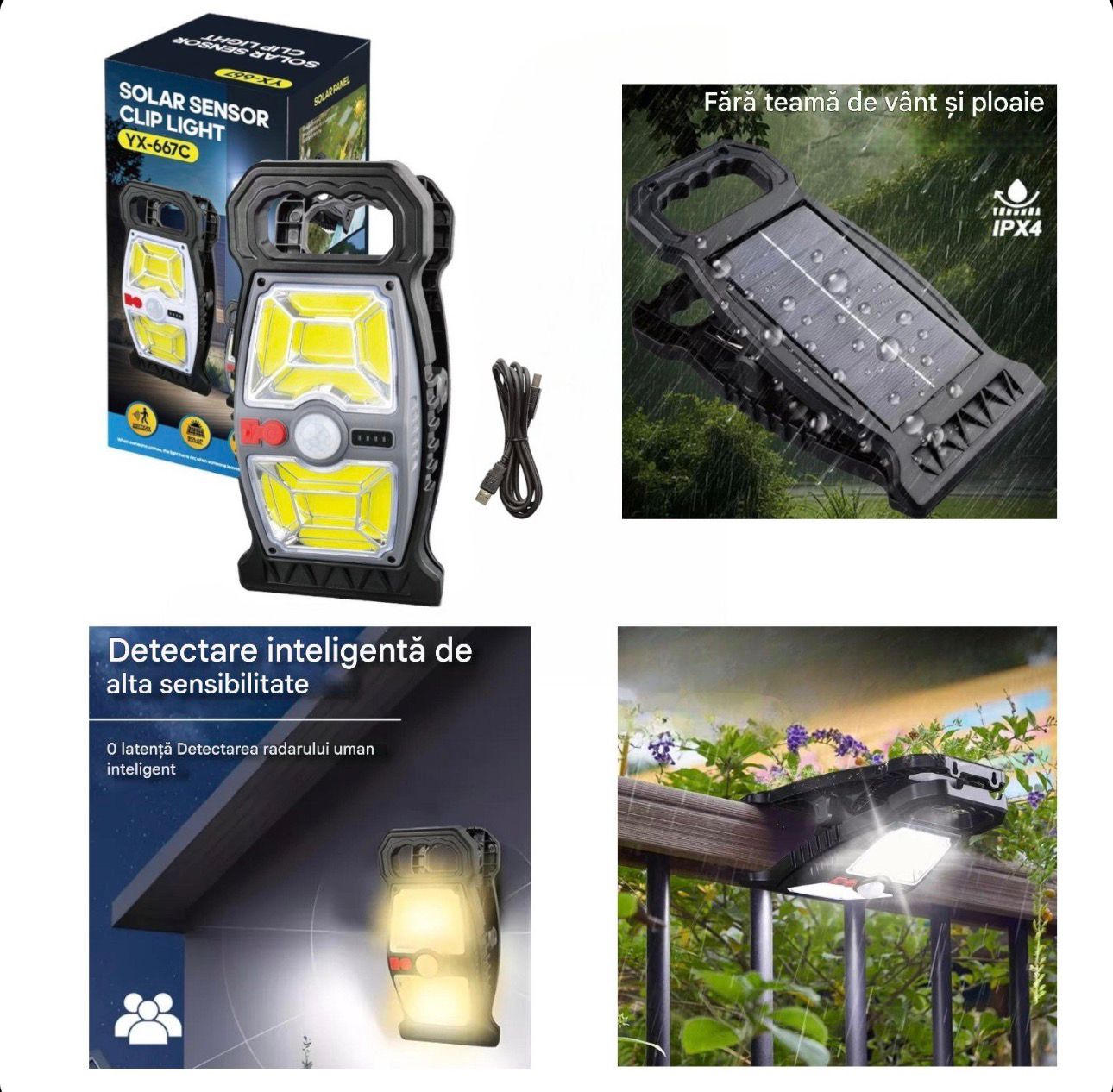 Lampa Solara LED 23x9cm cu Senzor Lumina si Miscare, Model Cleste