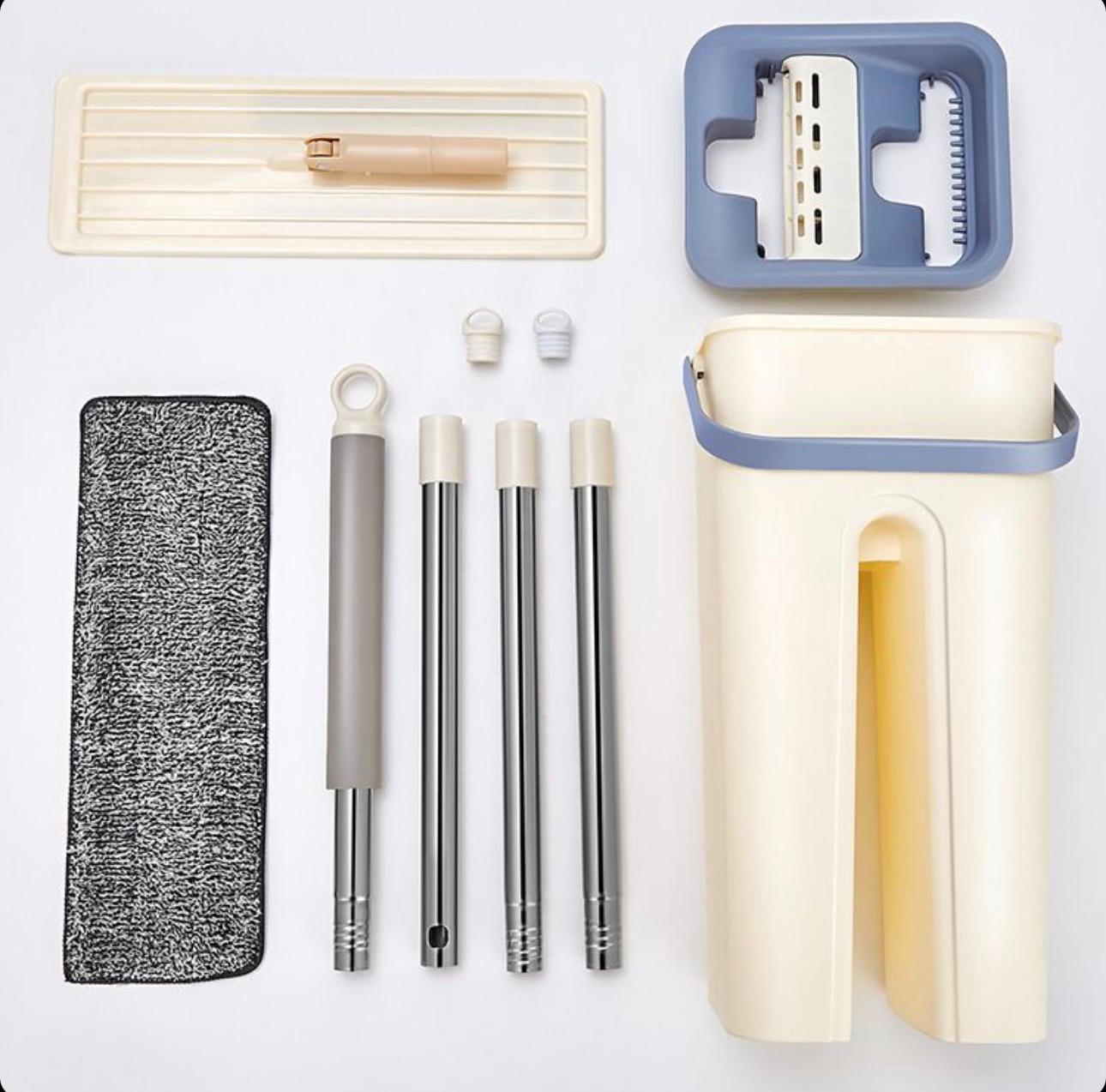 Set galeata cu mop, doua compartimente ( clatire + stoarcere), maner telescopic si mop plat + o rezerva