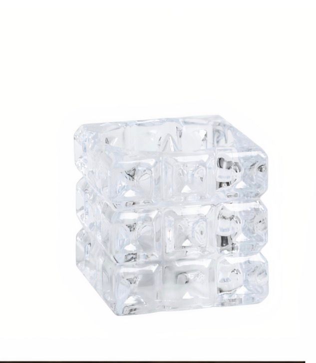 Set 2 Lumanari Decorative LED Model Cub Cristal, din Plastic Transparent cu Lumină Caldă