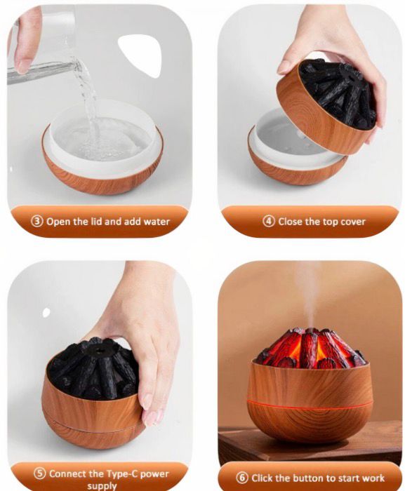Umidificator 200ml Model Carbune, Difuzor cu Aroma USB