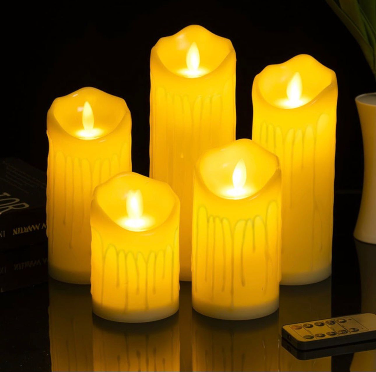 Lumanari Decorative 5/set cu LEd din Plastic, Diferite Dimeniuni cu Efect Flacara