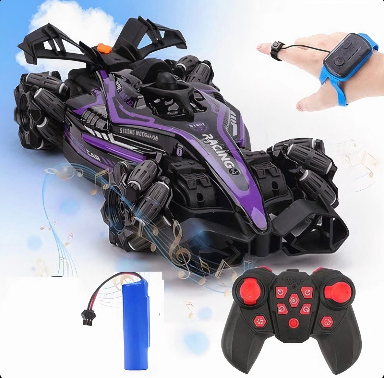 Masina Formula 1 cu Telecomanda Si Ceas 17x35x10cm, Functie Fum si rotiri 360 grade, Drift, Lumini Sunet