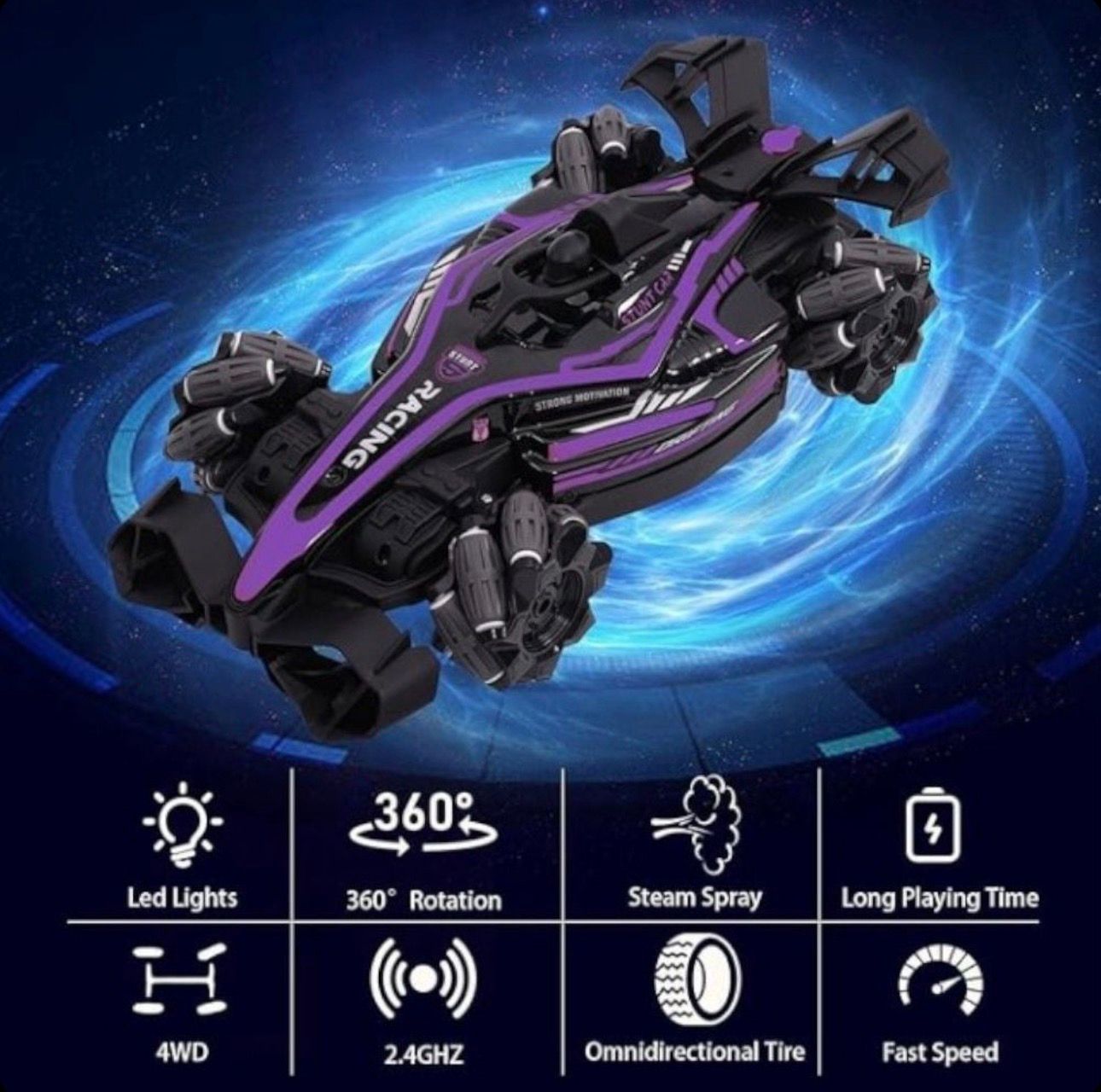 Masina Formula 1 cu Telecomanda Si Ceas 17x35x10cm, Functie Fum si rotiri 360 grade, Drift, Lumini Sunet