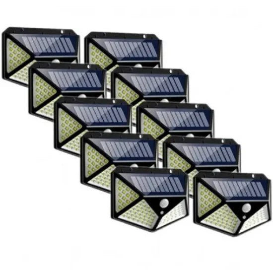 Set 10 lămpi solare cu 100 LED, senzor de mișcare, 3 moduri iluminare, panou solar integrat