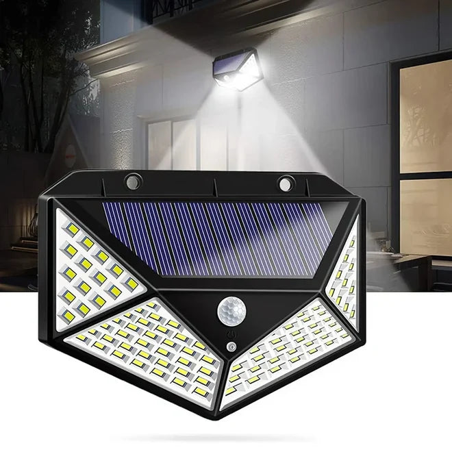 Set 10 lămpi solare cu 100 LED, senzor de mișcare, 3 moduri iluminare, panou solar integrat