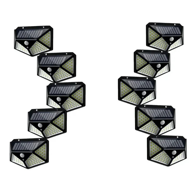 Set 10 lămpi solare cu 100 LED, senzor de mișcare, 3 moduri iluminare, panou solar integrat