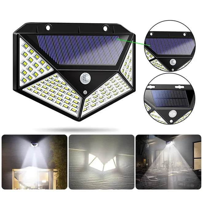 Set 10 lămpi solare cu 100 LED, senzor de mișcare, 3 moduri iluminare, panou solar integrat