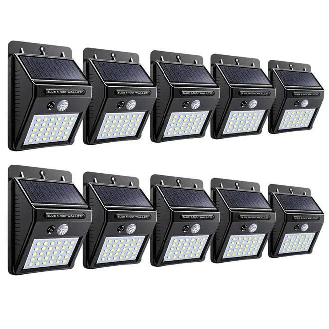 Set 10 lămpi solare de perete cu senzor de mișcare, 30 LED, panou solar integrat