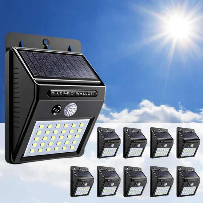 Set 10 lămpi solare de perete cu senzor de mișcare, 30 LED, panou solar integrat
