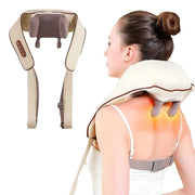 Aparat de masaj cervical hands-free cu incalzire, role Shiatsu 5D, 3 niveluri intensitate, USB-C, design ergonomic, portabil