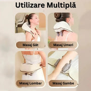 Aparat de masaj cervical hands-free cu incalzire, role Shiatsu 5D, 3 niveluri intensitate, USB-C, design ergonomic, portabil
