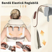 Aparat de masaj cervical hands-free cu incalzire, role Shiatsu 5D, 3 niveluri intensitate, USB-C, design ergonomic, portabil