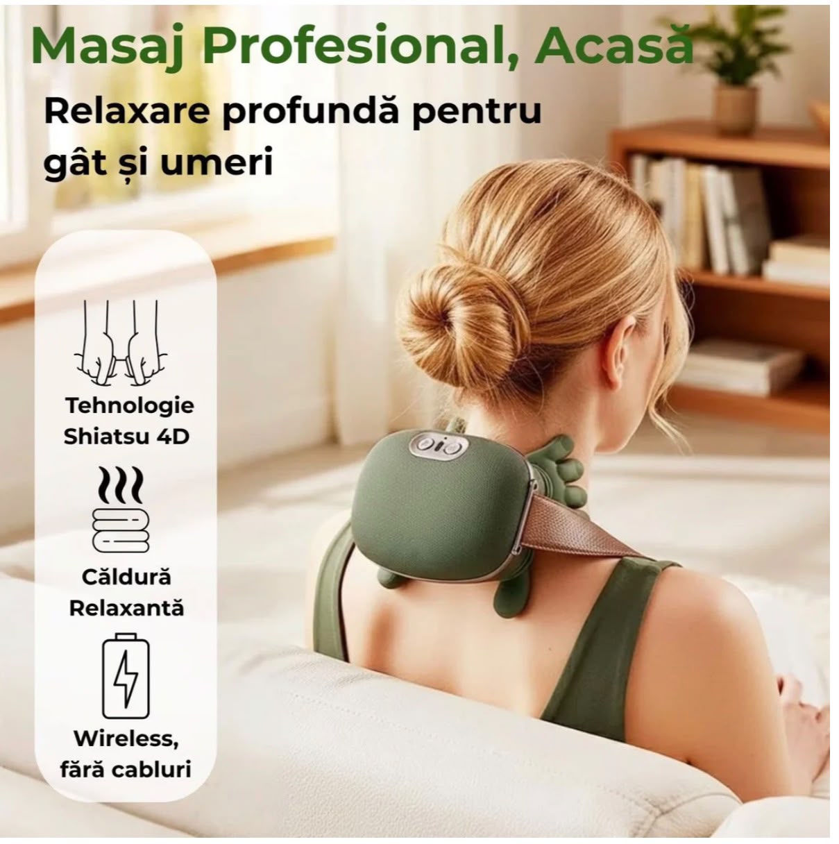 Aparat Masaj Cervical Multifunctional, 4D, 3 Intensitati, 2 Trepte Caldura 40/45°C, Wireless, Autonomie 70 min