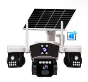 Camera Supraveghere cu Panou Solar, Conexiune 4G, Rotatie 360° Panoramică Cu 3 Lentile, Zoom 10x, Card Memorie Cadou