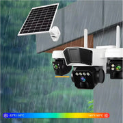 Camera Supraveghere cu Panou Solar, Conexiune 4G, Rotatie 360° Panoramică Cu 3 Lentile, Zoom 10x, Card Memorie Cadou
