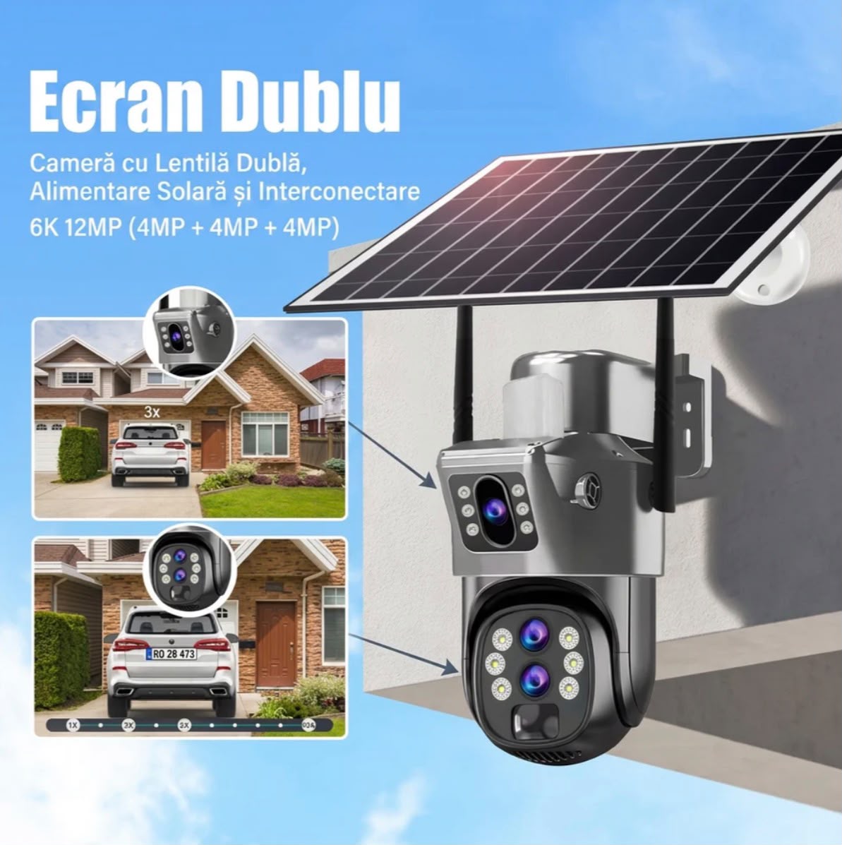 Camera Supraveghere Wi-FI Solara 6MP | Zoom Optic 10X | Card Memorie Cadou | Detectie Faciala si Auto Tracking 355° | Night Vision Color | IP66