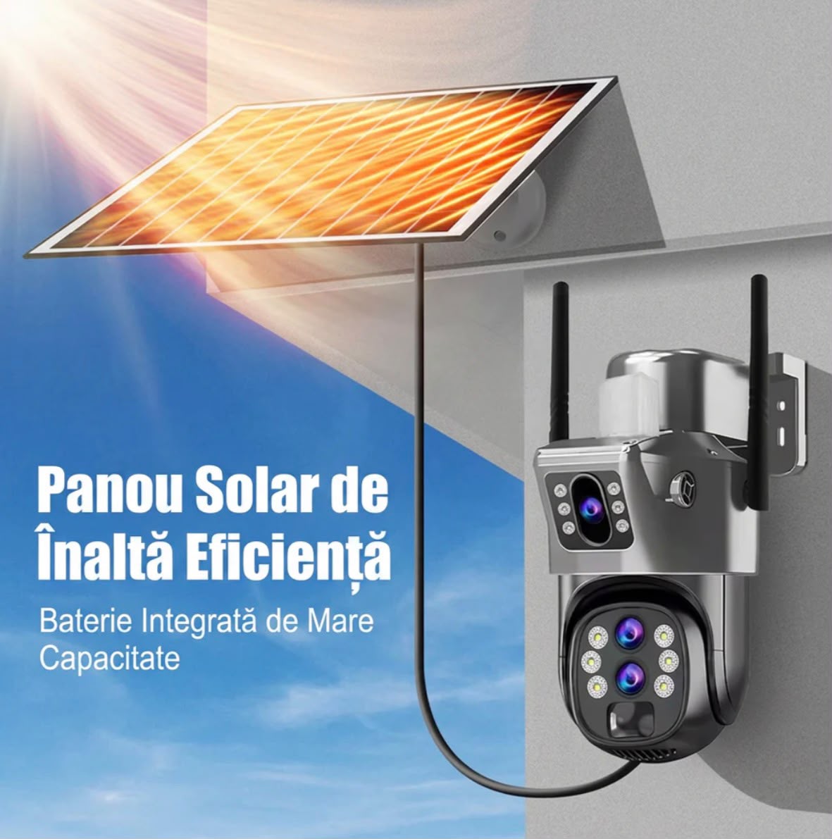 Camera Supraveghere Wi-FI Solara 6MP | Zoom Optic 10X | Card Memorie Cadou | Detectie Faciala si Auto Tracking 355° | Night Vision Color | IP66