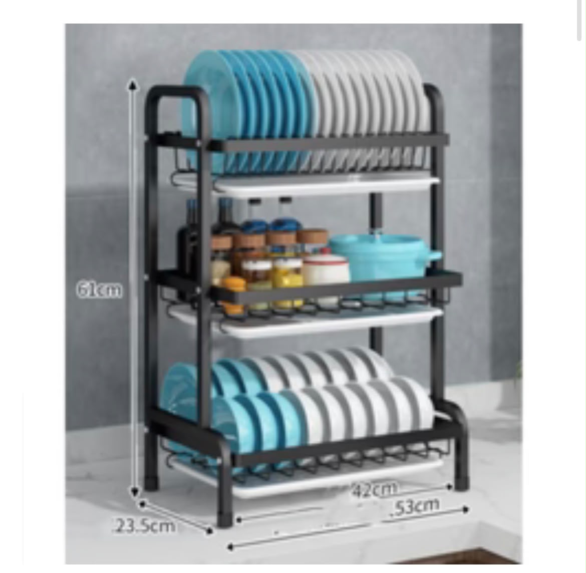 Suport pentru Vase cu 3 Nivele, Negru – 61 x 23,5 x 42 cm