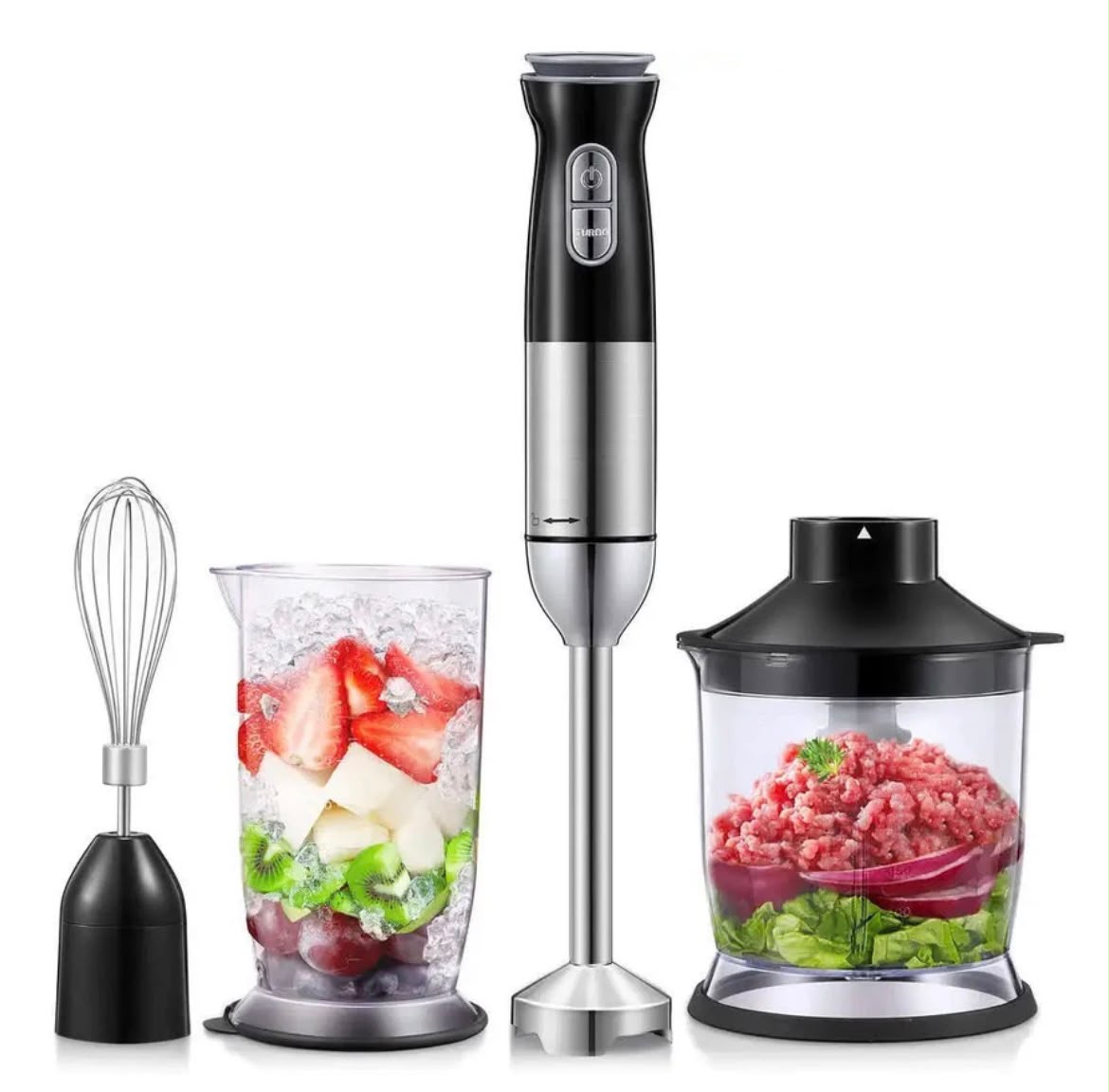 Blender de Mana Multifunctional – 2 Viteze, 2 Lame din Otel Inoxidabil, Mixare & Tocator, 5 Accesorii