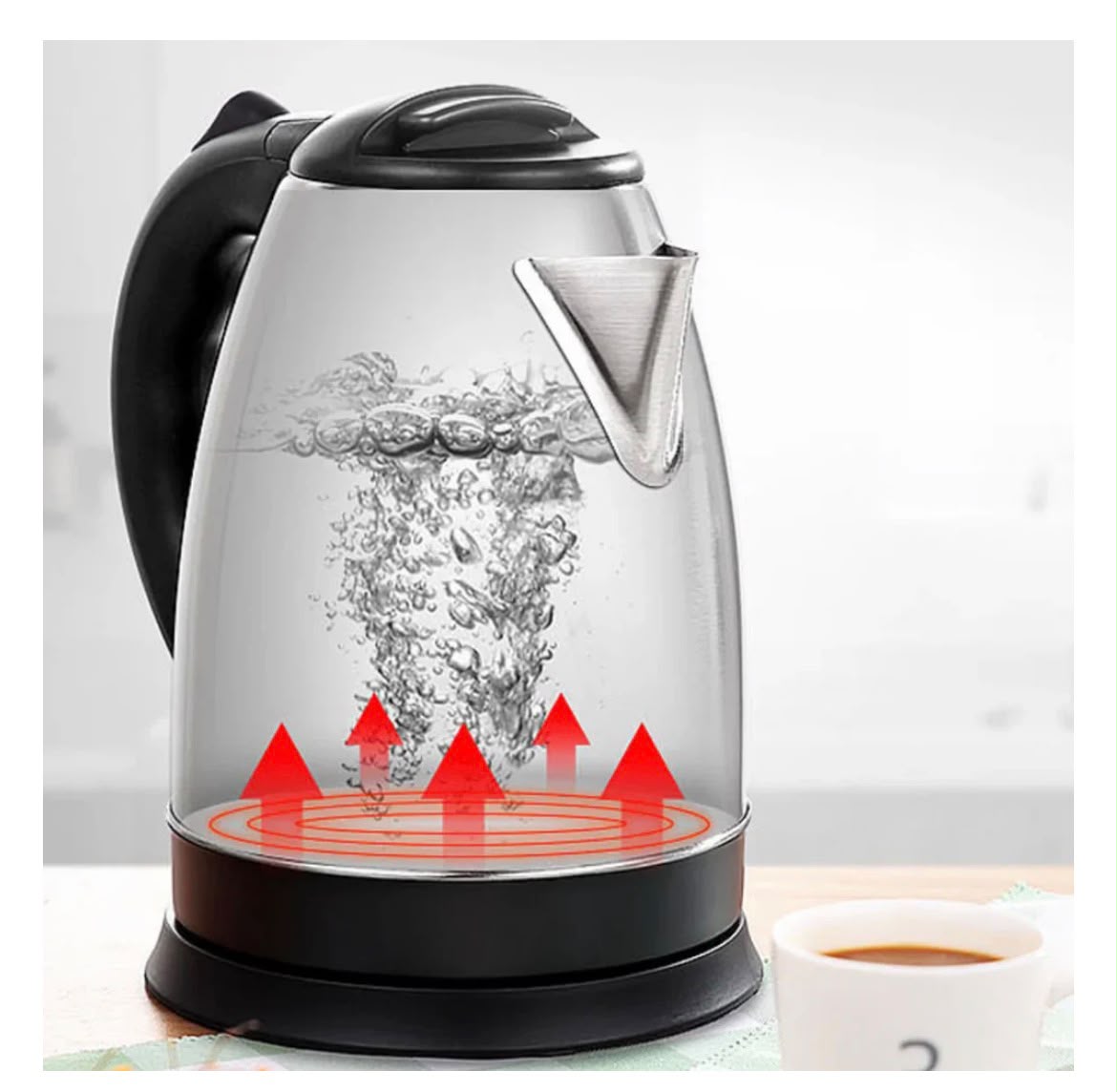 Cana Fierbator din Inox, 1500W, 2L, Cu Declinare Automata, Inox/Negru