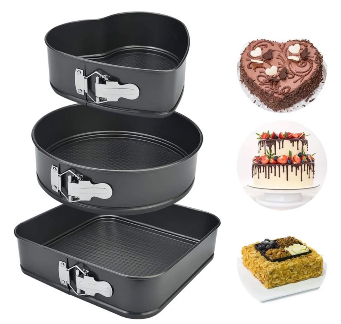 Set 3 Forme pentru Prajituri - Rotunda, Patrata si Inima