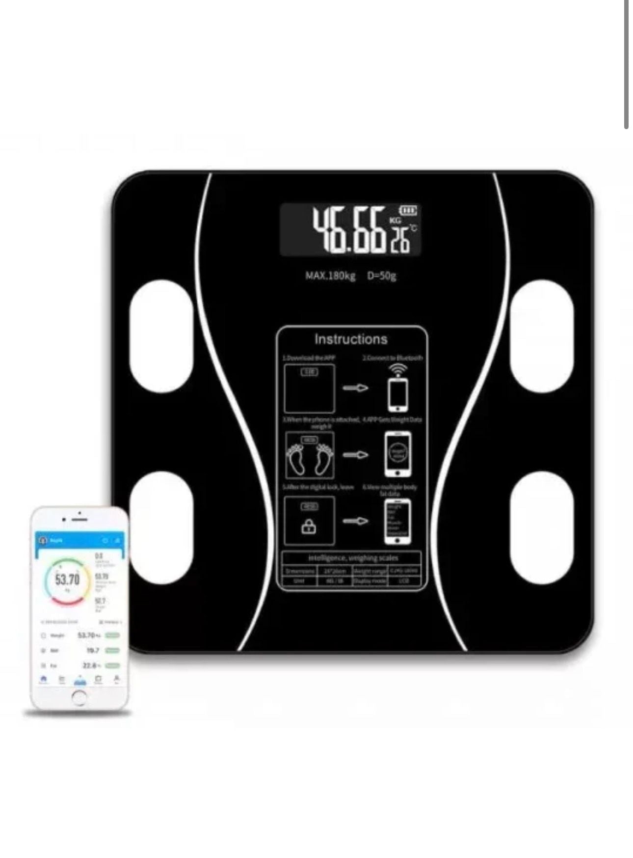 Cantar corporal cu ecran digital lluminat, aplicatie smart, compatibil android/los