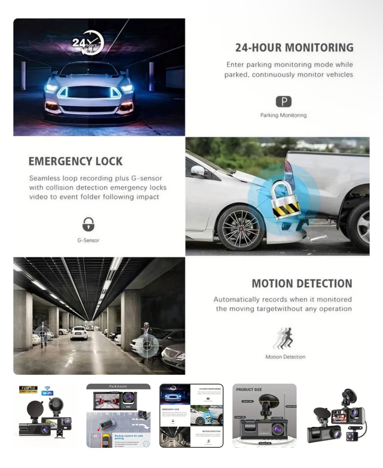 CAMERA AUTO TRIPLĂ FULL HD 1080P – 3 CAMERE FAȚĂ/SPATE/INTERIOR, ECRAN 2”, G-SENZOR, ÎNREGISTRARE CICLICĂ