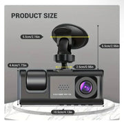 CAMERA AUTO TRIPLĂ FULL HD 1080P – 3 CAMERE FAȚĂ/SPATE/INTERIOR, ECRAN 2”, G-SENZOR, ÎNREGISTRARE CICLICĂ