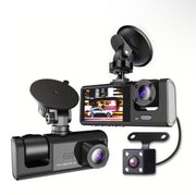 CAMERA AUTO TRIPLĂ FULL HD 1080P – 3 CAMERE FAȚĂ/SPATE/INTERIOR, ECRAN 2”, G-SENZOR, ÎNREGISTRARE CICLICĂ