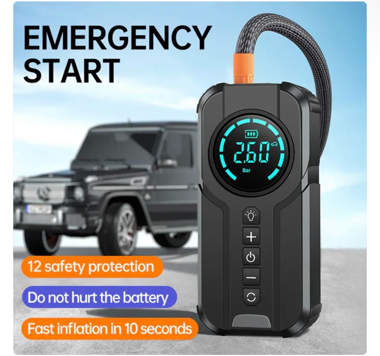 Compresor Auto Multifuncțional 5 în 1, Pornire de Urgență, Power Bank, Afișaj Digital, Lanternă LED și Umflare Anvelope, Baterie Externă Inclusă
Preț de vânzare 239,99 lei
Preț întreg