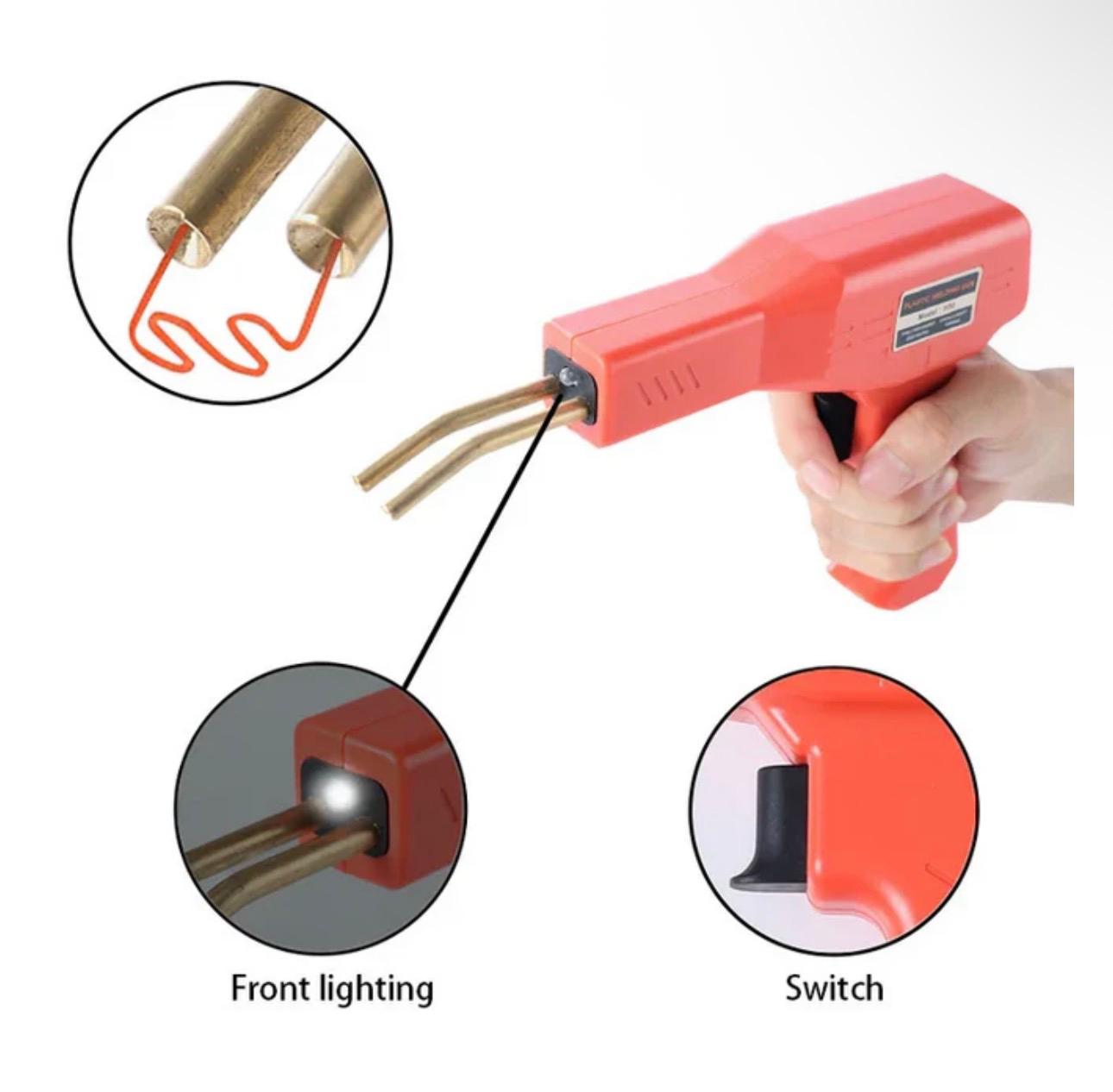 Kit Profesional Pistol pentru Lipit Plastic 50W, Aparat Sudură pentru Bară Auto, 200 Capse Incluse, Accesorii Complete pentru Repararea Fisurilor și Elementelor din Plastic